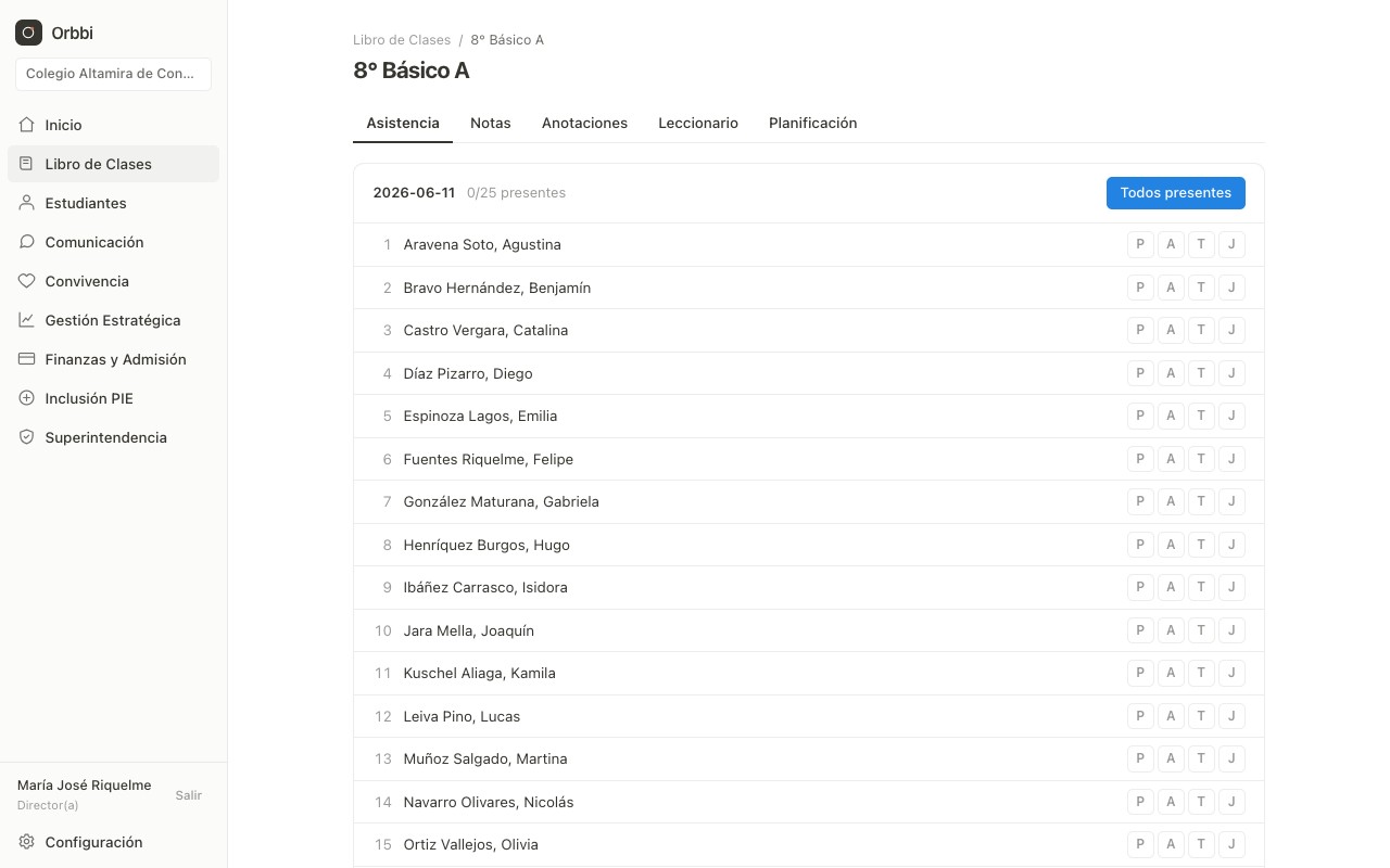 Libro de clases: lista del curso con asistencia de un clic